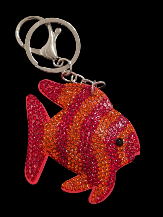 charmed by slg Accessories - Sparkling Fish Bag Charm Keychain - Red and Orange